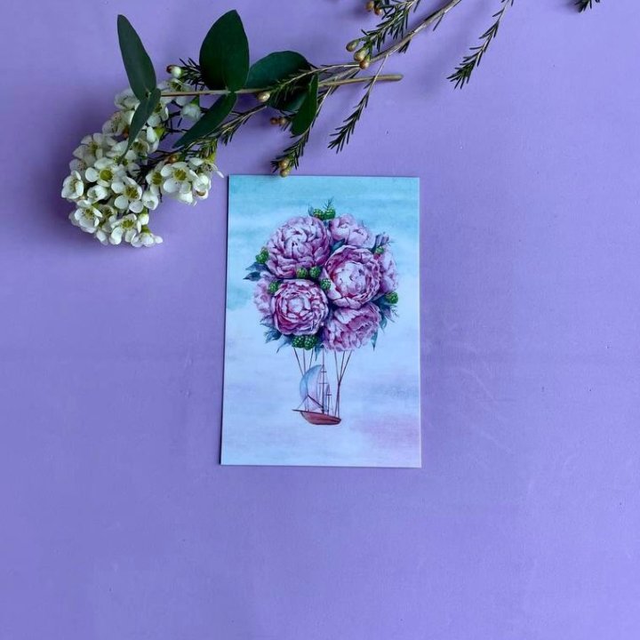 Открытка к букету "Пион" в Архангельске