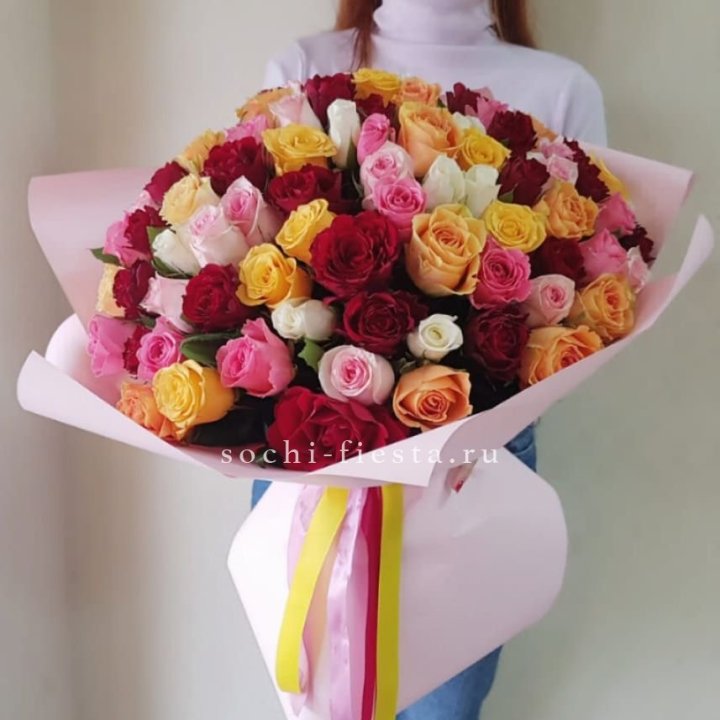 101 роза Кенийский микс "Нежность" в Архангельске