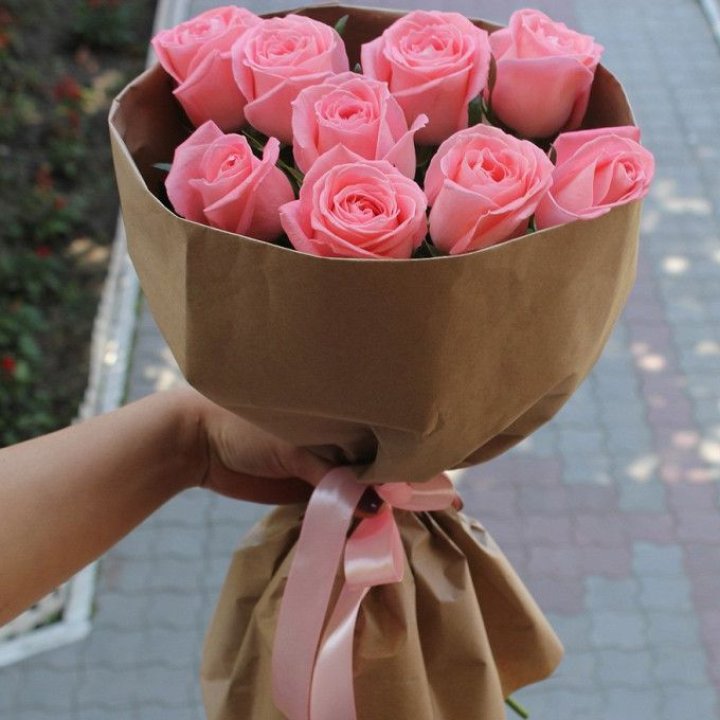 9 розовых роз в Архангельске