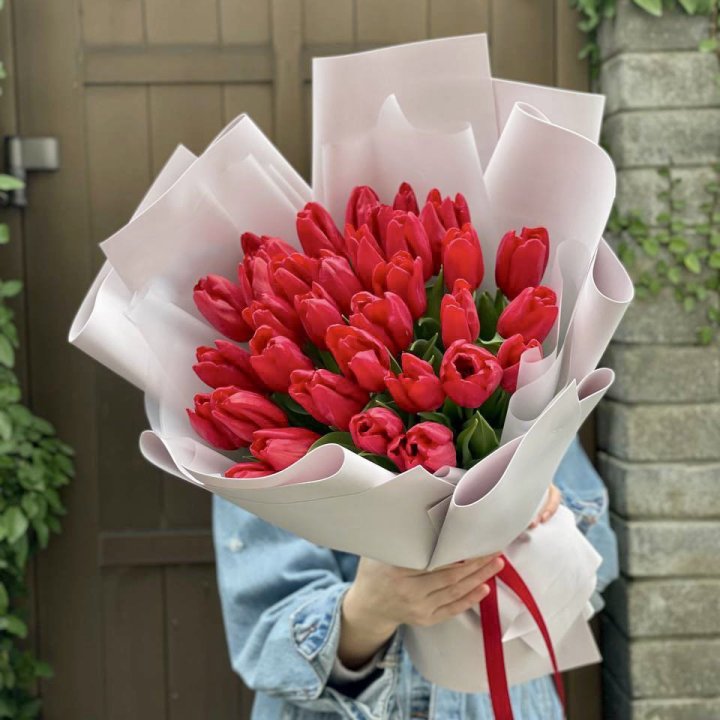 35 красных тюльпанов в Архангельске